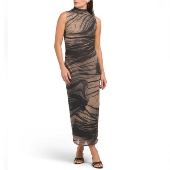 NWT House of Harlow 1960 Gathered Mock Neck Mesh Midi Dress - Picture 1 of 5